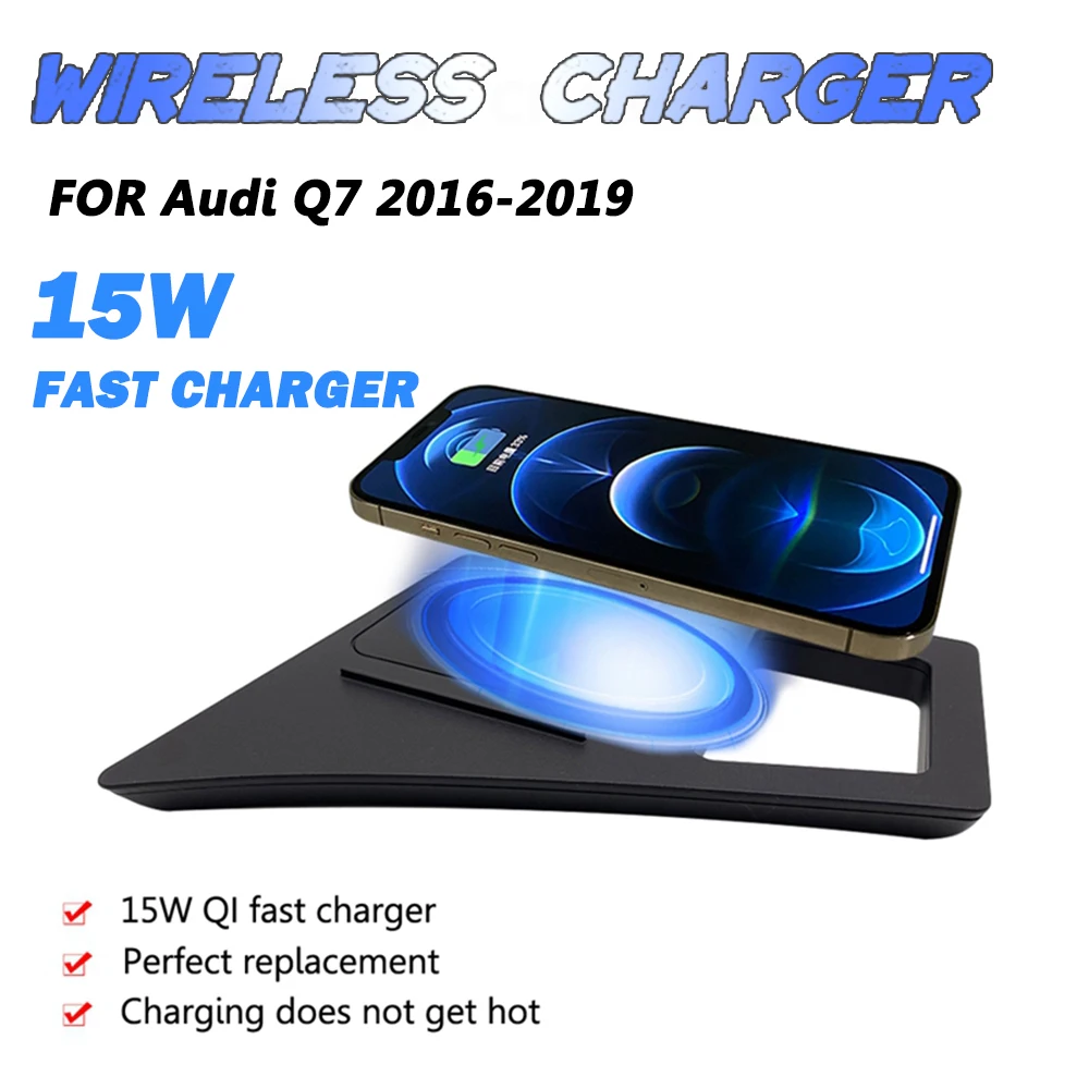 

Автомобильное беспроводное зарядное устройство для Audi Q7 2016-2019 Индукционная зарядная площадка на борту 15 Вт Быстрая зарядка для Iphone11 держатель внутренняя модернизация