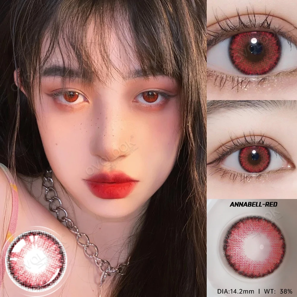 

2pcs Red Contact Lenses With Graduated For Eyes Change Color Beautiful Pupil Cosmetics Contacts Prescription Correct Myopia Lens