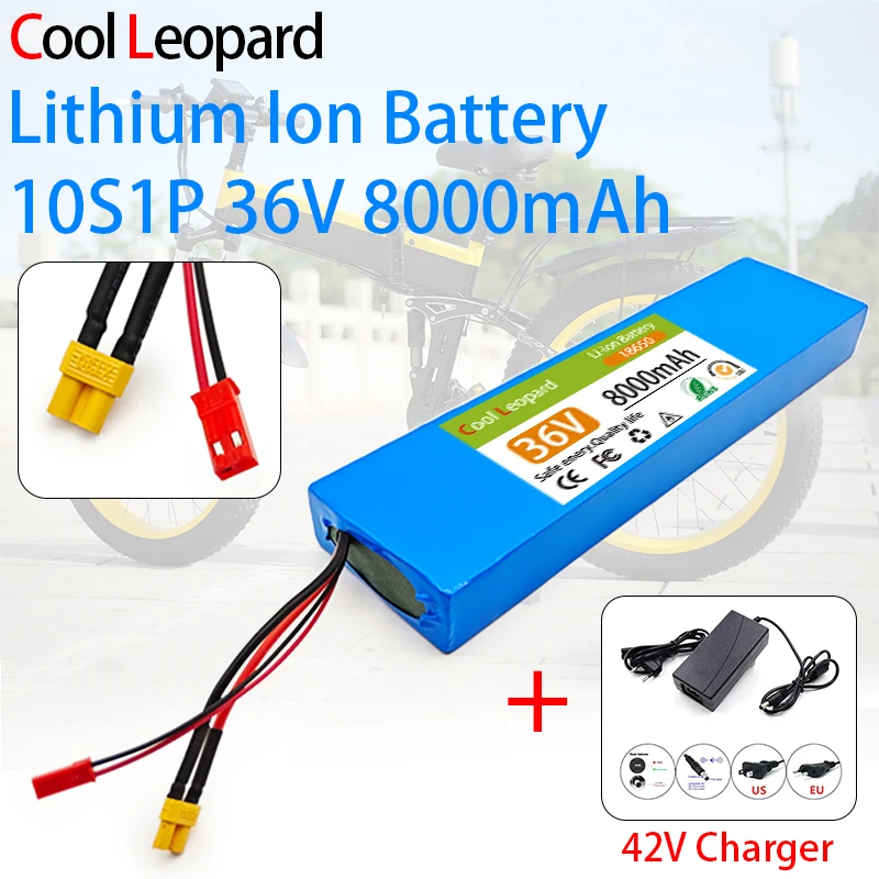 

Cool Leopard 18650 Portable Battery Pack 36V 8000mAh 10s1p Rechargeable Lithium Cell Replacement Batteries Part + 42V Charger