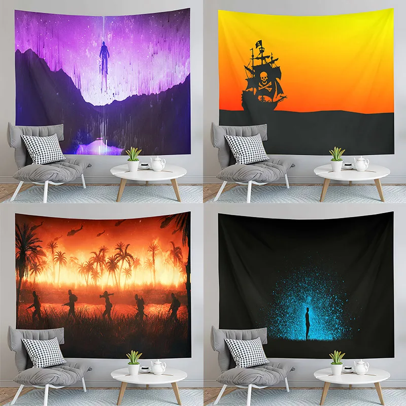 

Dark Sea Ghost Pirate Ship Tapestry Sunset Tapestry Boys Bedroom Dorm Wall Tapestry Customizable