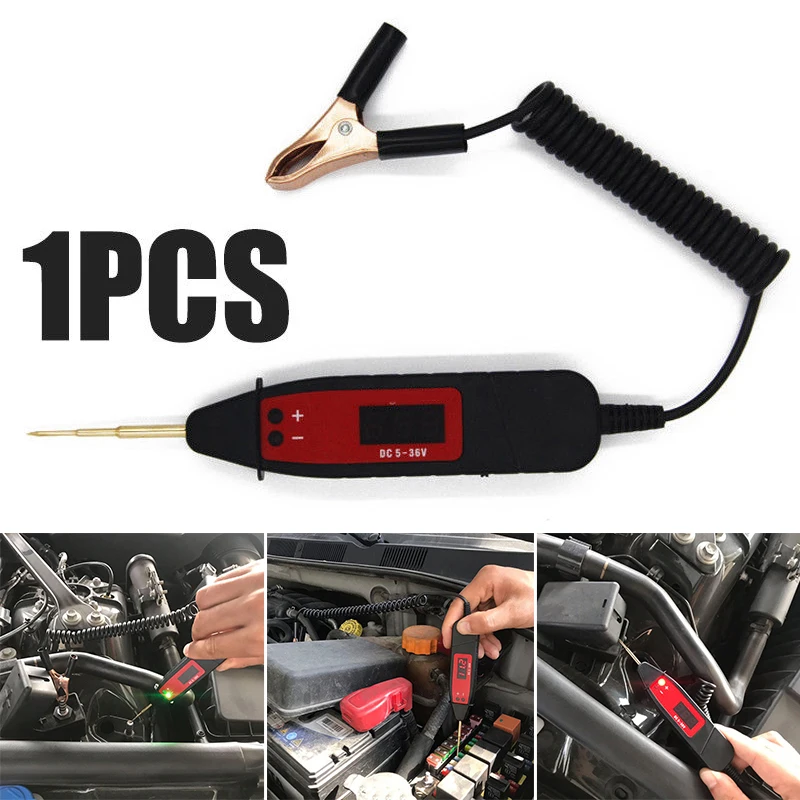 

3-36V Car LCD Digital Electric Voltage Test Pen Probe Detector Tester LED Light With TPU Spring Wire Pure Copper Alligator Clip