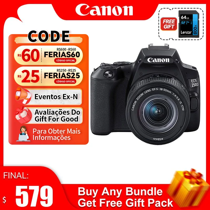 Canon EOS 250D Rebel SL3 200D II APS-C DSLR цифровая фотокамера профессиональная с фотографией с диаметром 18-55 мм