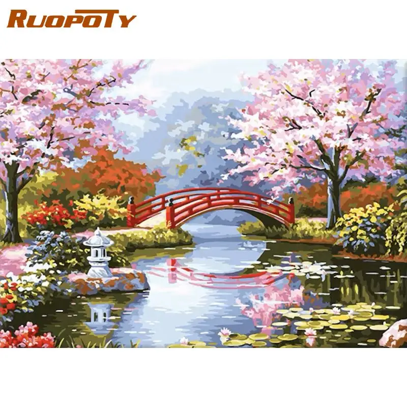 

RUOPOTY Diy Painting By Numbers Flower Field And Trees For Adults Kill Time Painting By Number Painting Artwork