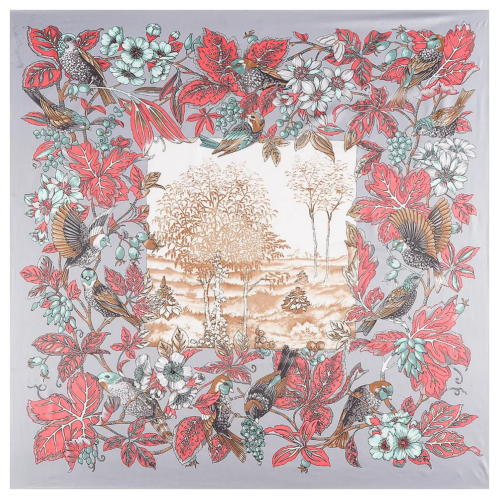 130*130 см Элитный бренд саржевый шелковый шарф с цветочным принтом модные женские