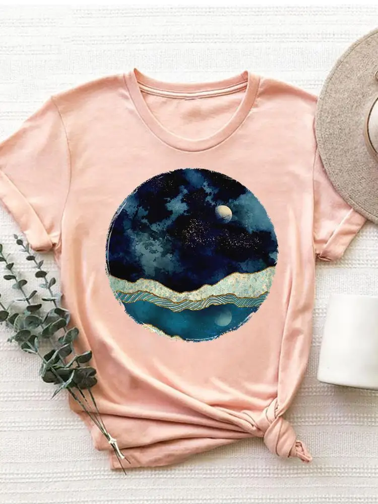 

Футболка женская с коротким рукавом, Модный повседневный топ с графическим принтом, в стиле 90-х, с акварелью, базовая одежда