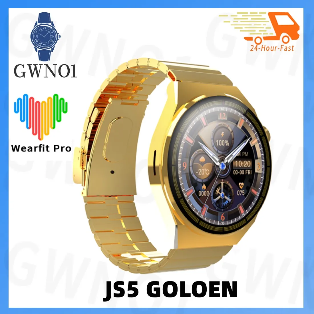 

Новинка 2023, оригинальные золотые часы JS5, золотистые, многофункциональные, с функцией Голосового помощника, прикроватные часы, 1,52 дюймовый HD цветной экран, умные часы