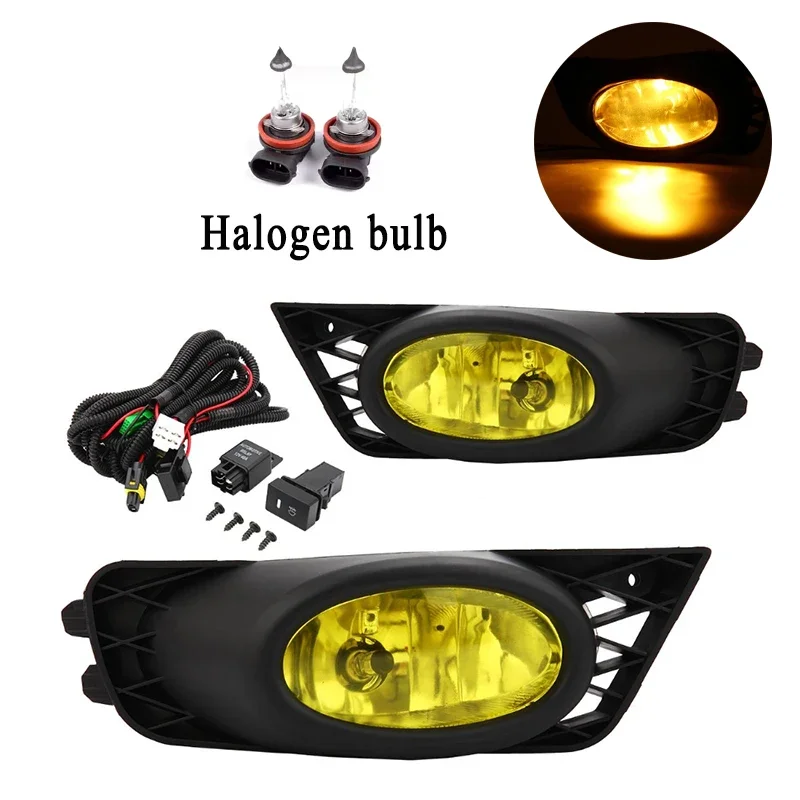 

1 пара противотуманных фар переднего бампера в сборе для Honda Civic FA1 Sedan 2009-2011, белый светодиод/янтарный галогенный светильник, противотуманная фара для вождения