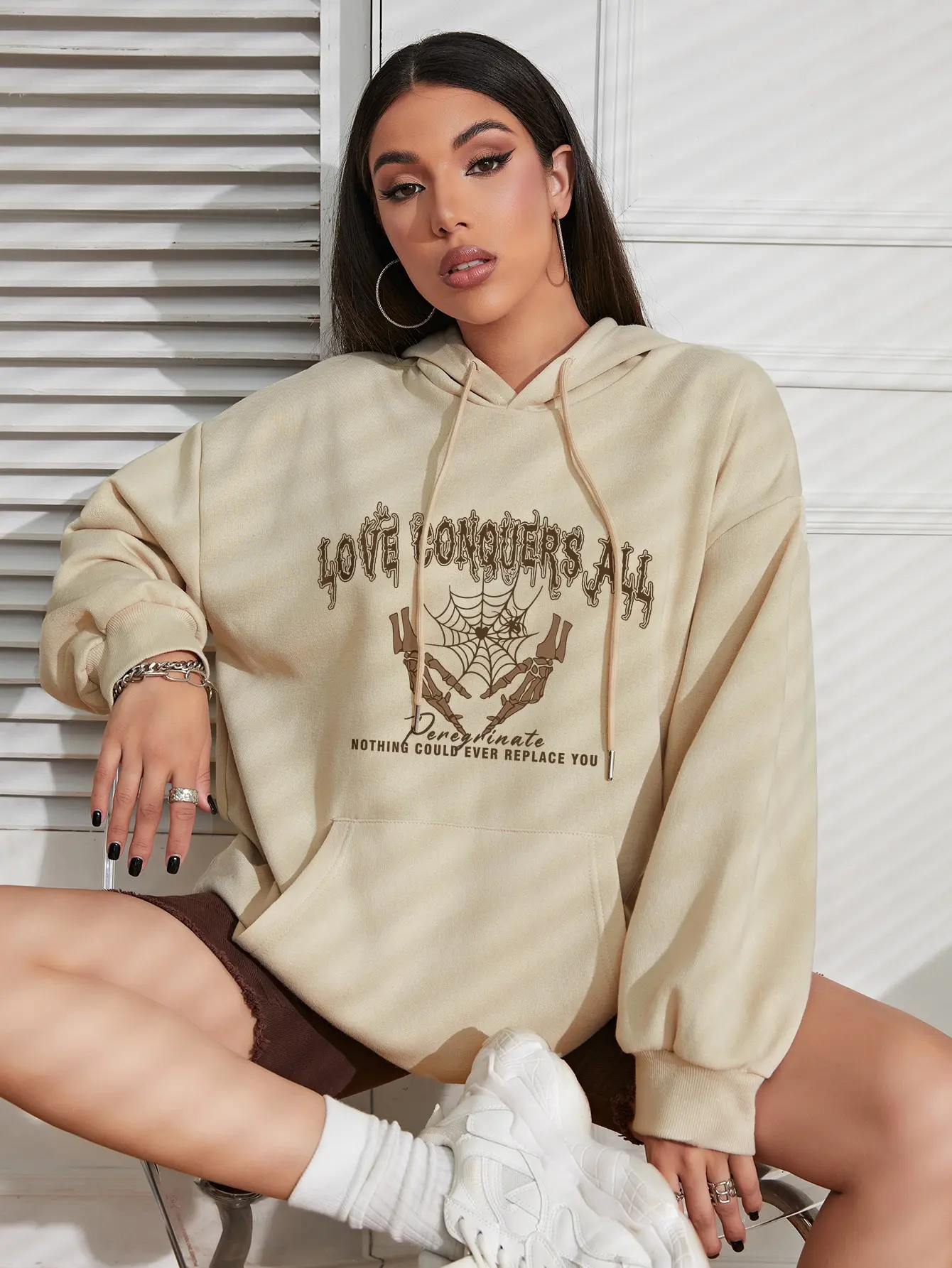 

Женские хлопковые свитшоты Love Conquers All Skull Web, винтажные личные трендовые повседневные свитшоты оверсайз с длинными рукавами