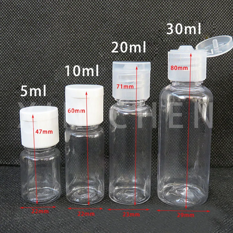 

30 pcs Plastic PET Flip Lid Lotion Bottles 5-100ml Clear Cosmetic Sample Container Mini Travel Fill Vials Liquid Shampoo Bottles