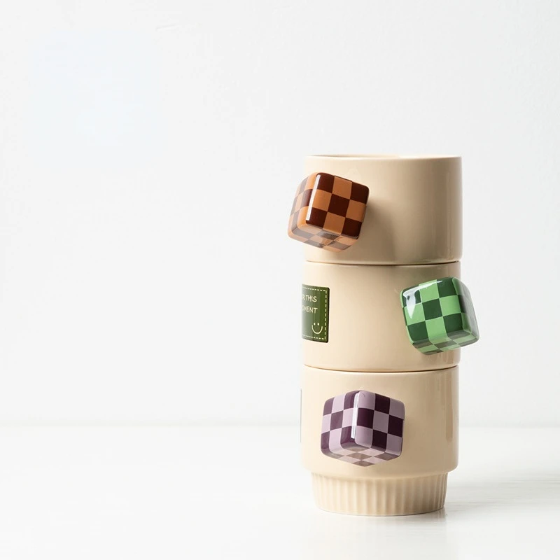 

Rubik's cube ceramic coffee cup flower creative mug Korean European American high-value cup with hand gift couple