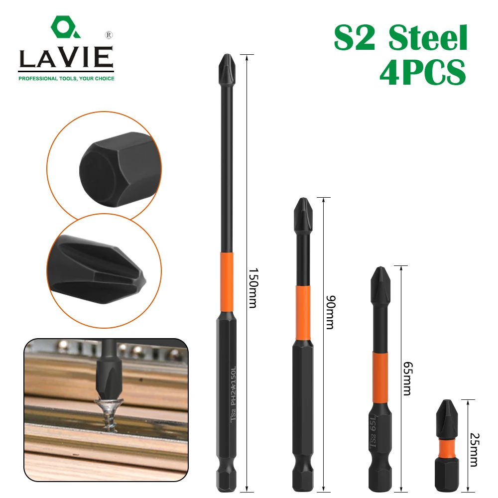 LAVIE 1/4 hexagon handle strong magnetic S2 material PH2 X 25-150mm screwdriver bit set