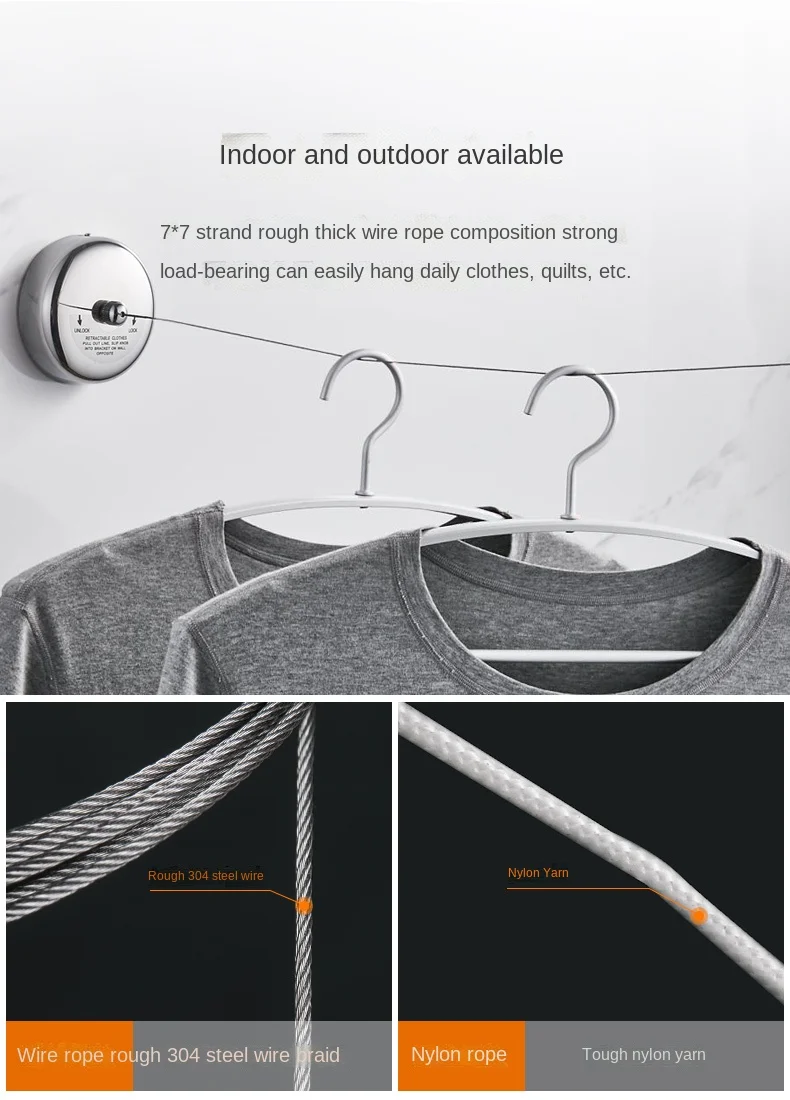 

Clothes Drying Rack Rope Home Storage Stainless Steel Retractable Clotheslines Clothes Dryer Organiser Laundry Hanger