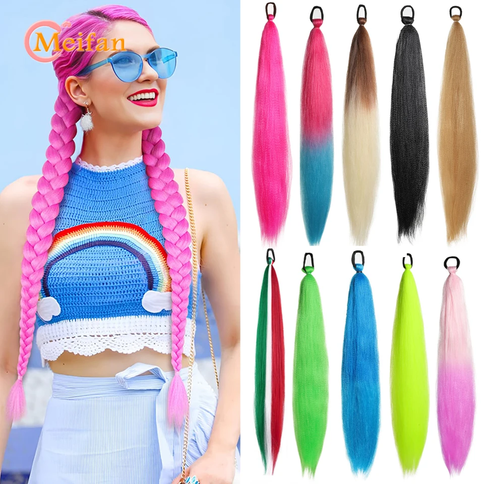 MEIFAN синтетический цветной Плетеный удлинитель конского хвоста желтые светлые