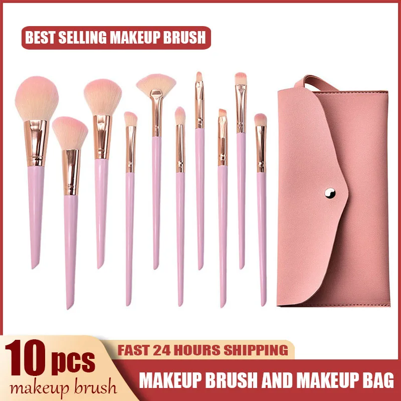 

Набор кистей для макияжа, 10 шт., с косметикой для тонального крема, рассыпчатая пудра, тени для век, женский косметический инструмент для мак...