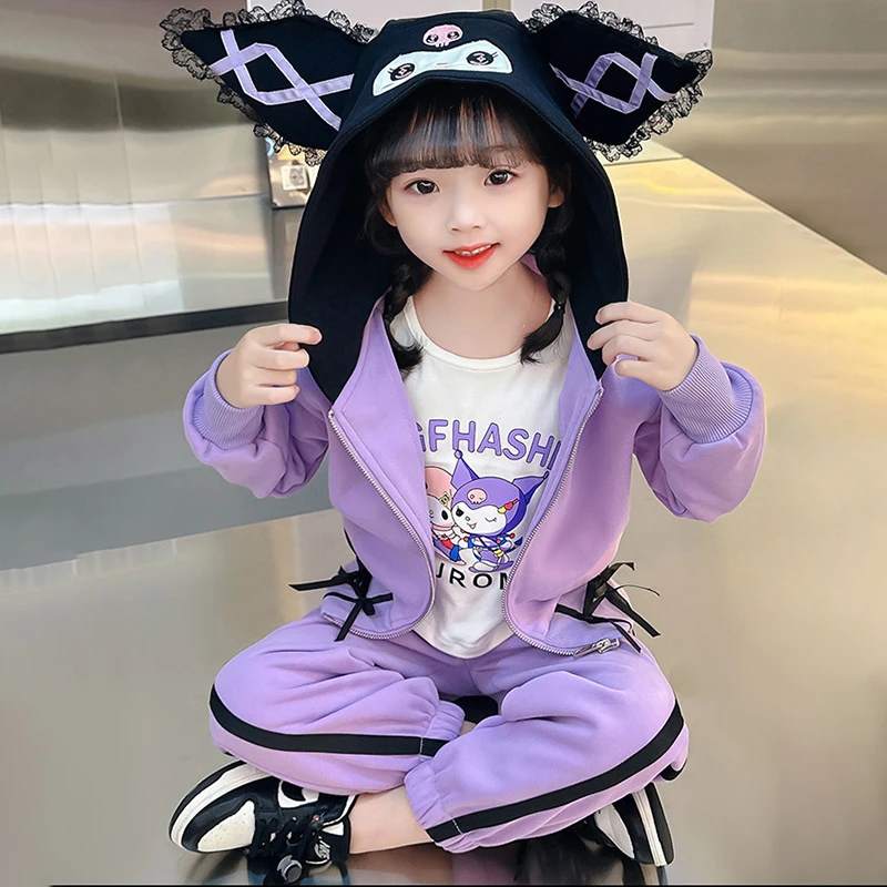 

Anime Sanrio Kuromi Girl Princess 2Pcs Clothes Sets Autumn Fashion Korea Cute Cartoon Kids Fashion Teenage Coat+Pants 3-14 Years