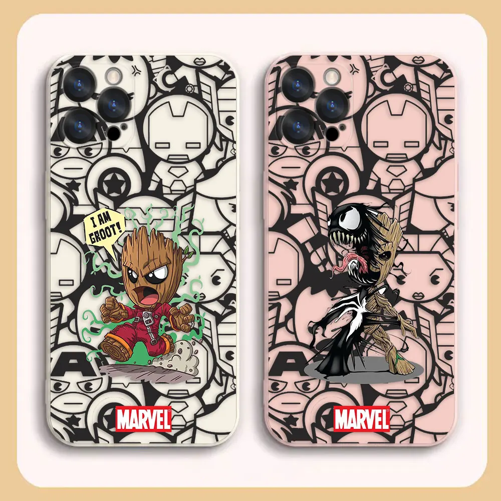 

Case For iPhone 14 13 12 11 Pro XS Max Mini X XR 7 8 6 6S Plus Colour Simple Liquid Silicone Case Marvel Comics Baby Groot