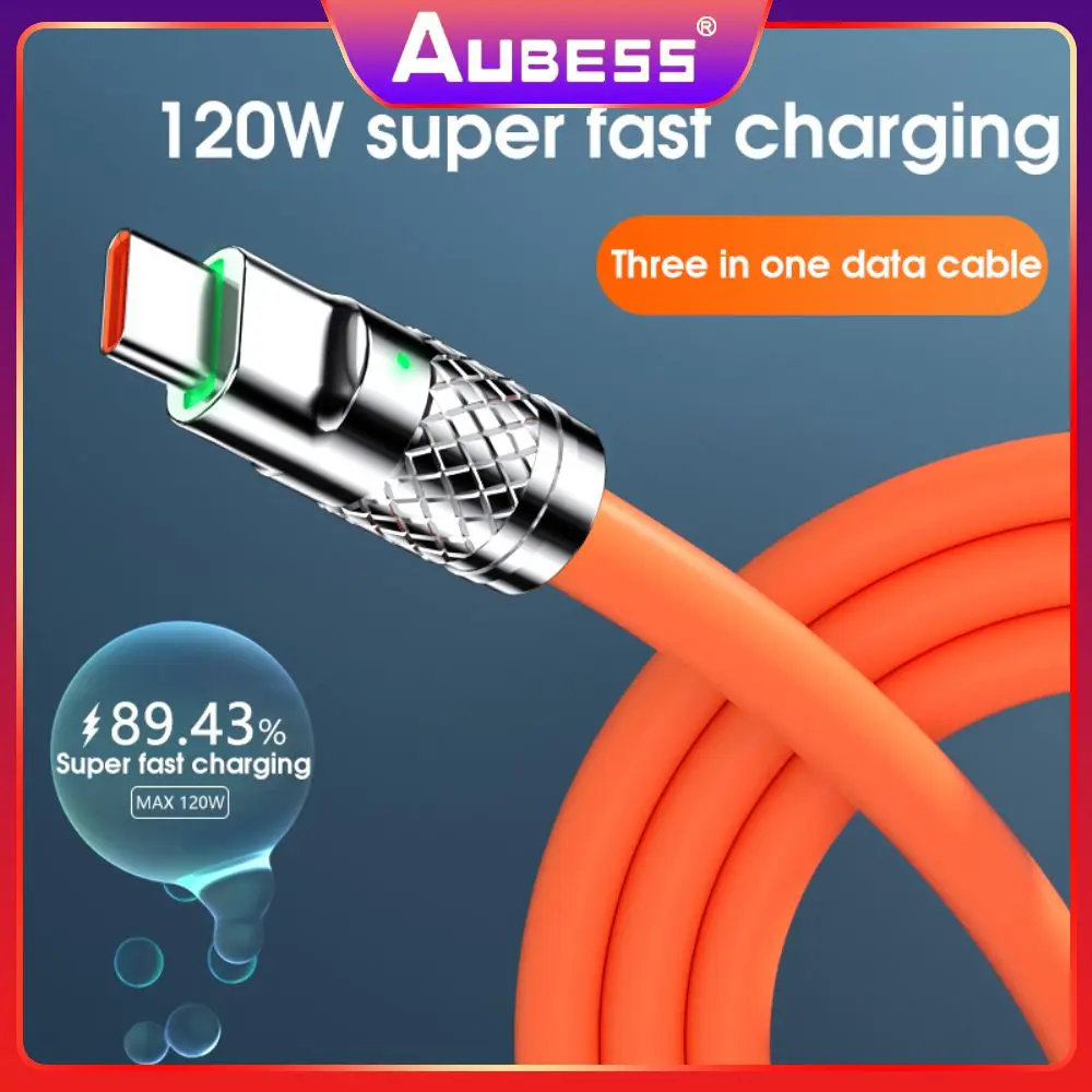 

120w Super Fast Charge Data Cable Three-in-one Data Cable Data Line Quick Charge Three-in-one Data Line Zinc Alloy Hot