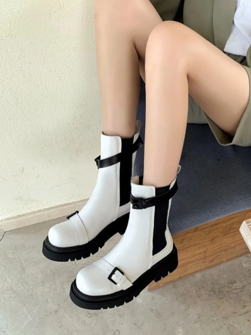 Women Boots 2022 Autumn Boots For Women Round Toe Shoes Woman Fashion Buckle Ladies Boots Platform Shoes Female Zapatos De Mujer