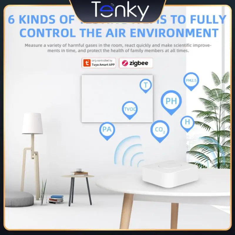 

Датчик температуры и влажности Co2 Zigbee Pm2.5, датчик контроля качества воздуха 6 в 1 с коробкой управления умным домом Tuya Smart Mini