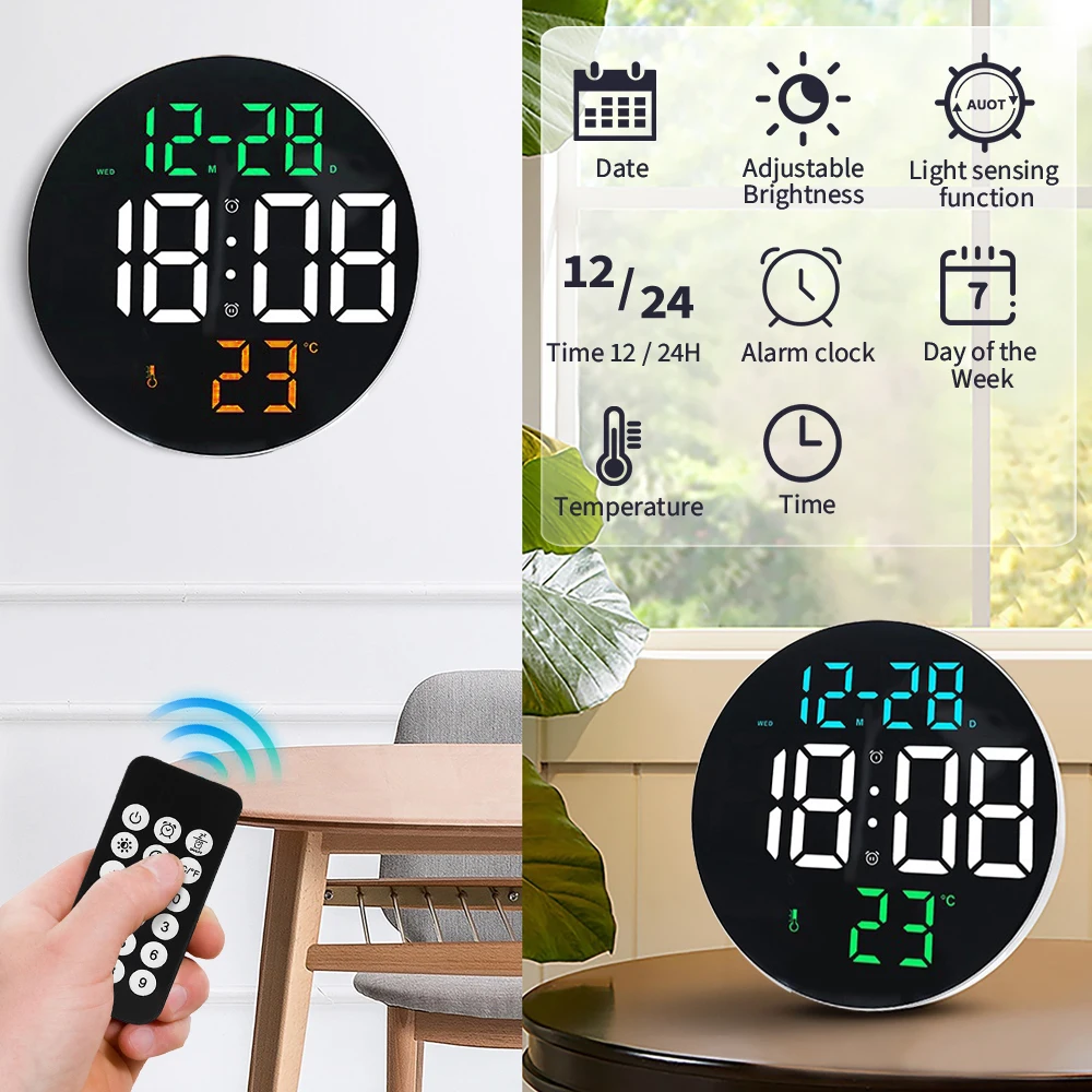 S Modern Living Room Table Clock Temp Dual Alarm Clock Electronic Clock With Remote Control