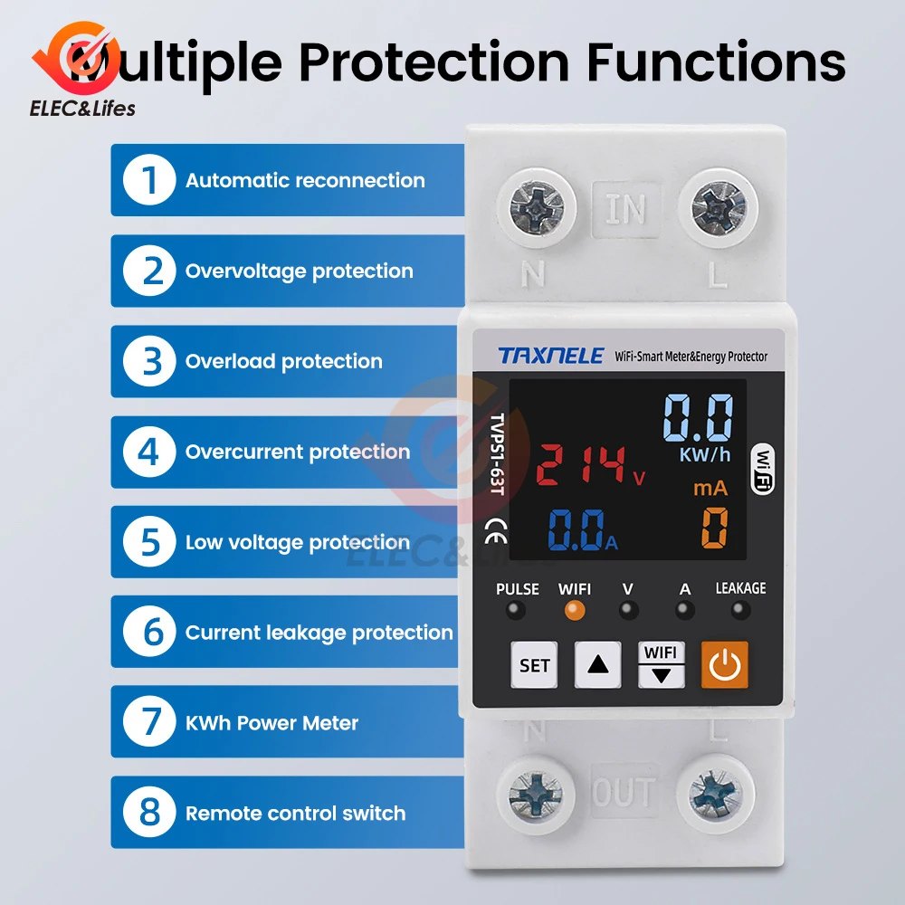 Смарт-выключатель Tuya 63A с поддержкой Wi-Fi и управлением через приложение