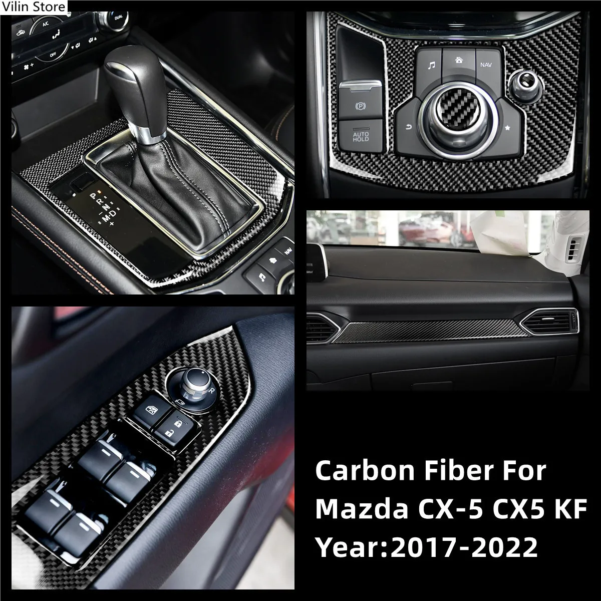 

Рукоятка рычага переключения передач из углеродного волокна для Mazda CX-5 CX5 KF 2017-2022, крышка коробки переключения передач, литье, отделка, декор...