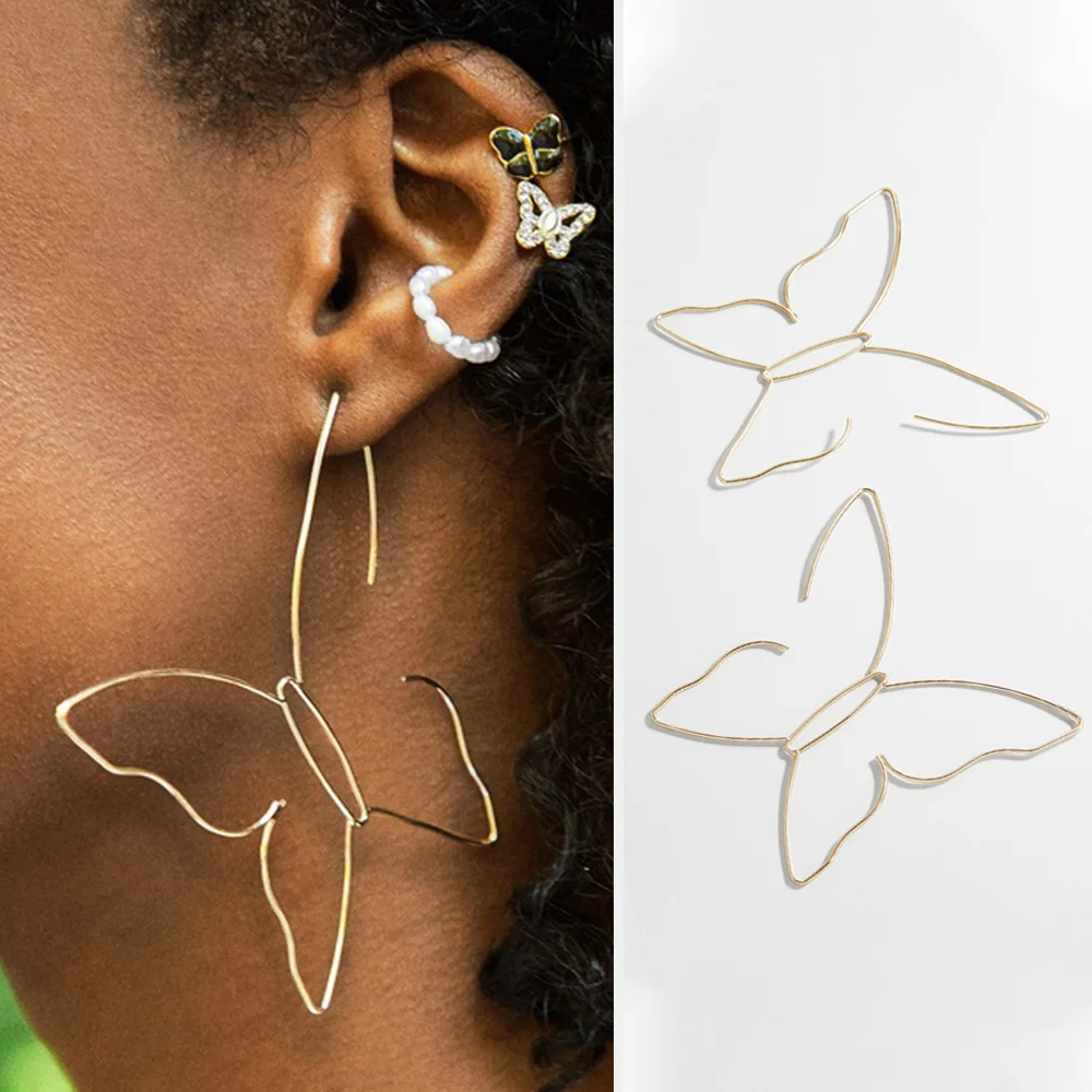 

Fashion Big Butterfly Hoop Eearrings For Woman Aesthetic Golden Butterfly Study Eearrings Clip Set Jewelry Couple 2022 New Trend