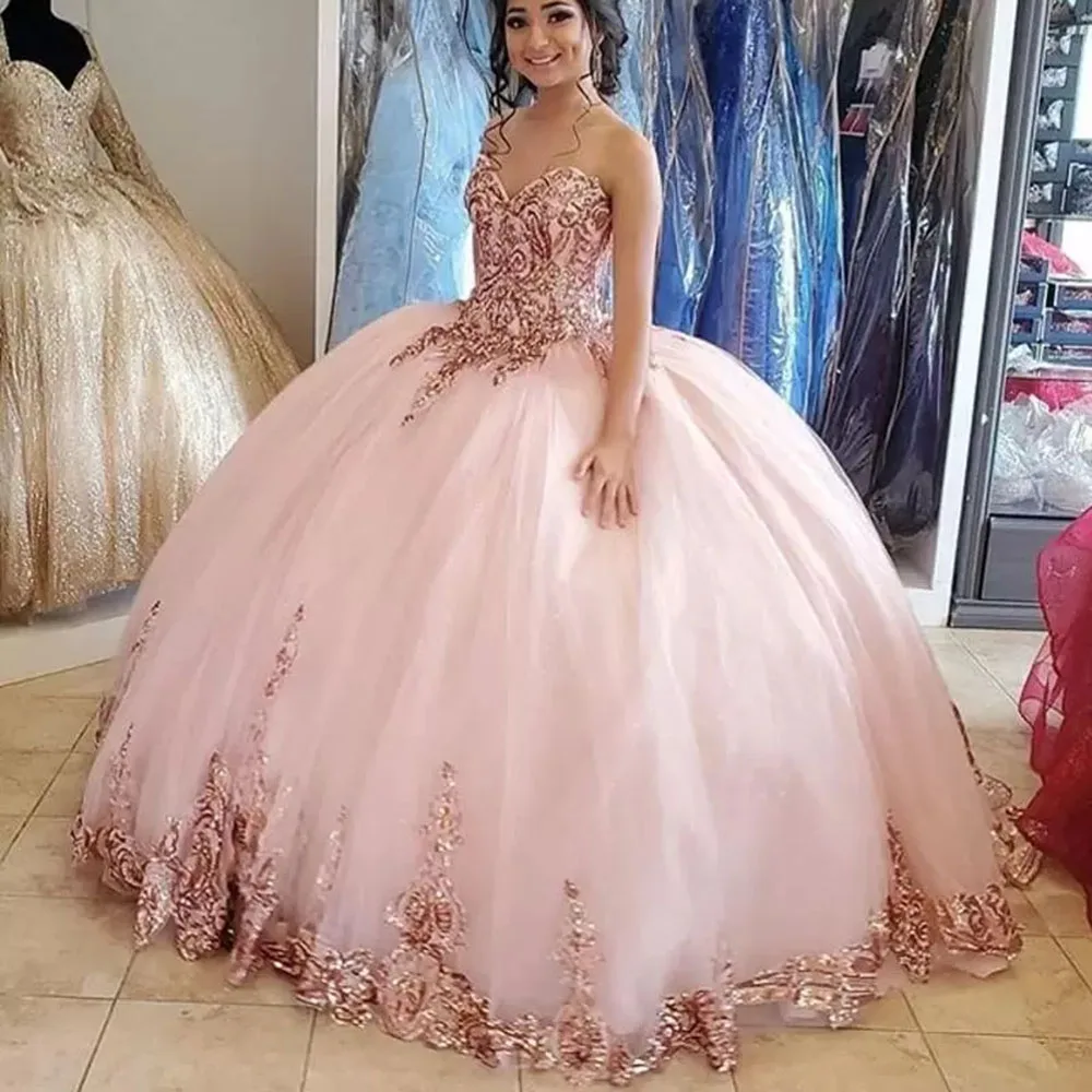 

Sweetheart Ball Gown Quinceanera Dresses Vestidos De 15 Anos Illison Applique Tulle Princess Birthday Party Gowns