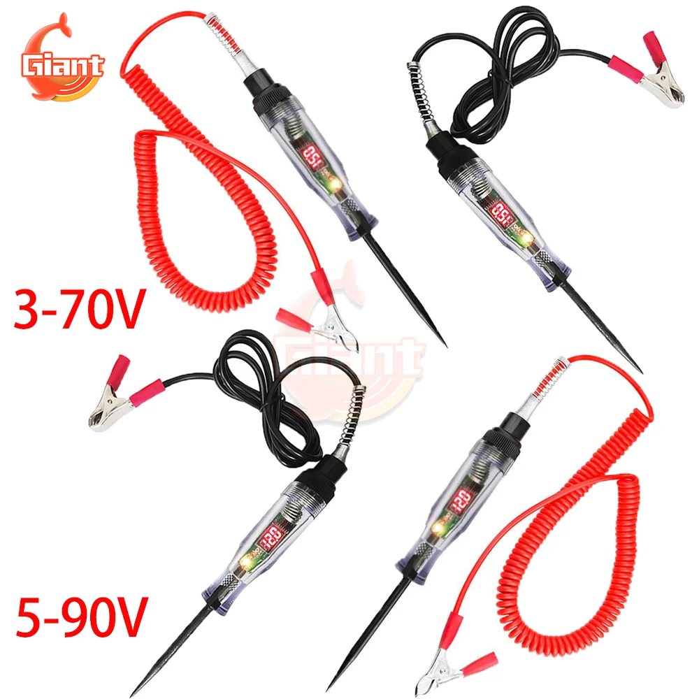 

3-70V 5-90V DC Voltage Circuit Tester Digital Display Light Bulb Test Pencil Long Probe Pen Automobile Diagnostic Repair Tools