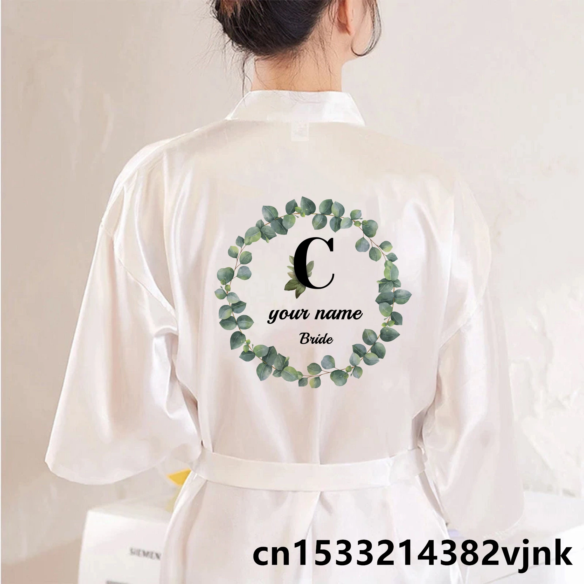 

Eucalyptus Globulus Custom Name Wedding Satin Dressing Personalized Print Bride Team Bathobe Bridal Party Robe Bridesmaid Robes