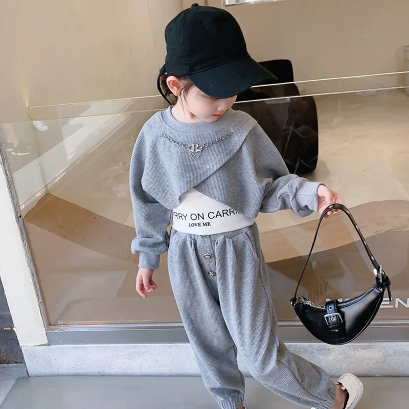 Комплекты детской одежды для девочек 3 предмета свитшот с длинным рукавом + жилет