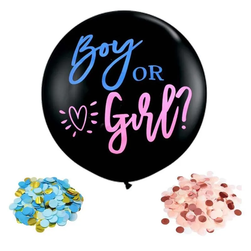 

Jumbo 36 Inch Baby Gender Reveal Balloon Kit Big Black Balloons With Pink Blue Round Shape Confetti Baby Shower Party Supplies