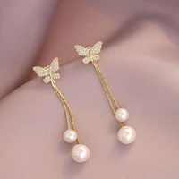 silvery trendy south korea fashion chao xian butterfly earrings sweet temperament wild earrings earrings pearl earrings
