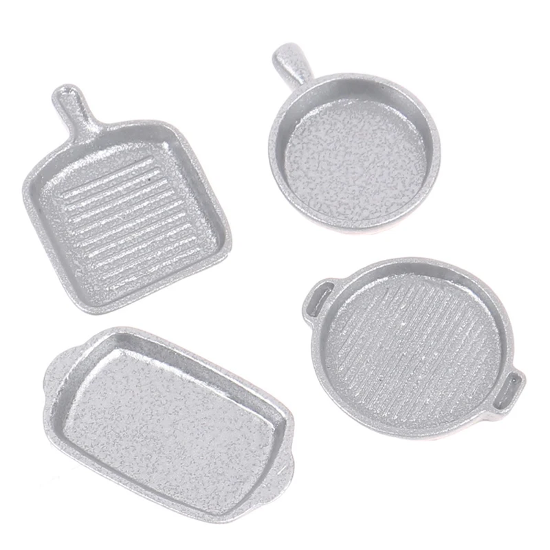 

4Pcs/Set 1:12 Dollhouse Miniature Simulation Tableware Kitchen Mock Pan Plates Soup Bowl Model Play House Accessories