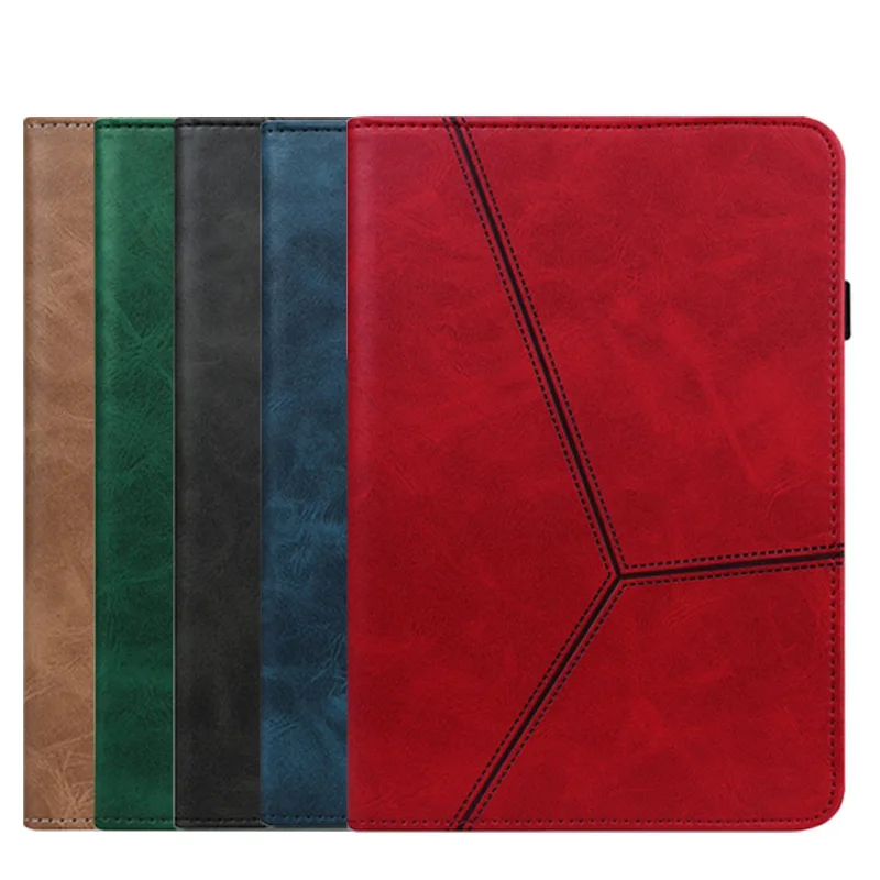 

PU Leather Case For Amazon Fire HD 10 Plus Cover For Kindle Paperwhite 5 11th 2021 Solid Color Embossed Stripes Case + FilmPen