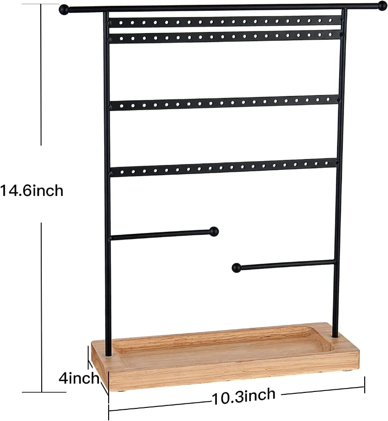 7-layer 80 Hole Jewelry Display Stand Necklace Ring Box Bracelet Earring Rack with Groove Wood Base