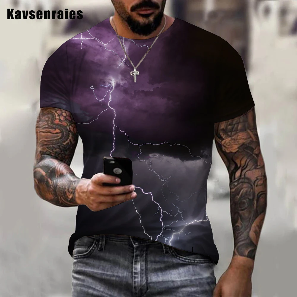 

Футболка Мужская/женская с принтом молнии, модный Повседневный Топ оверсайз с коротким рукавом, уличная одежда в стиле Харадзюку, лето
