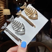 vintage bang hairpins metal cz crystal hairgrips funny fishtail fish bone hair clip women hair jewelry headwear accessories gift