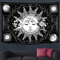 psychedelic tapestry wall hanging black white sun moon galaxy tapiz pared bedroom room aesthetic decoration mandala home decor