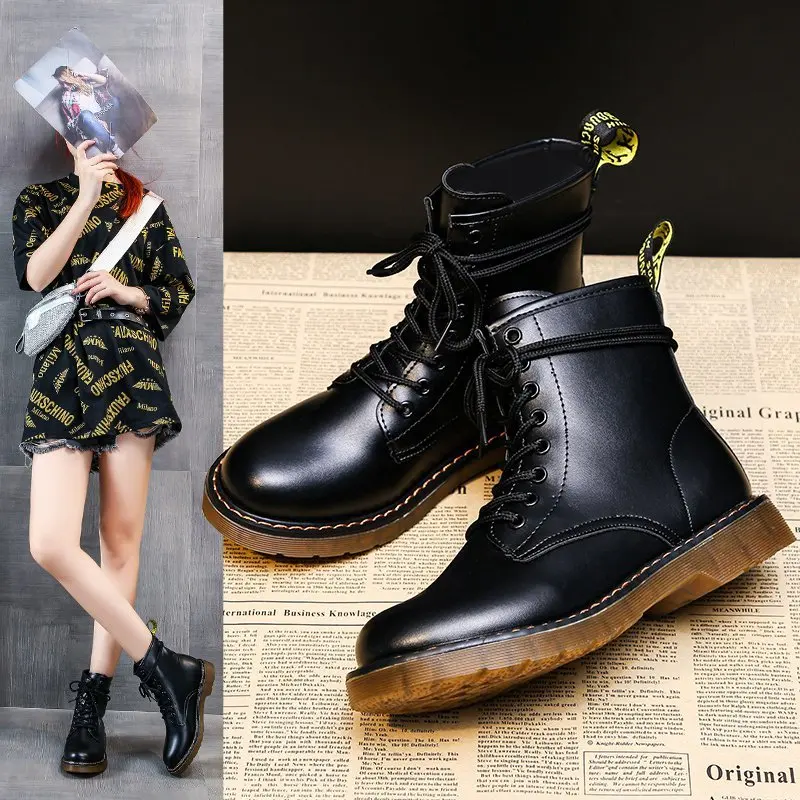 

2022 autumn and winter thick boots women's motorcycle boots women's fashion round toe Combat Doc Martin boots women's shoes