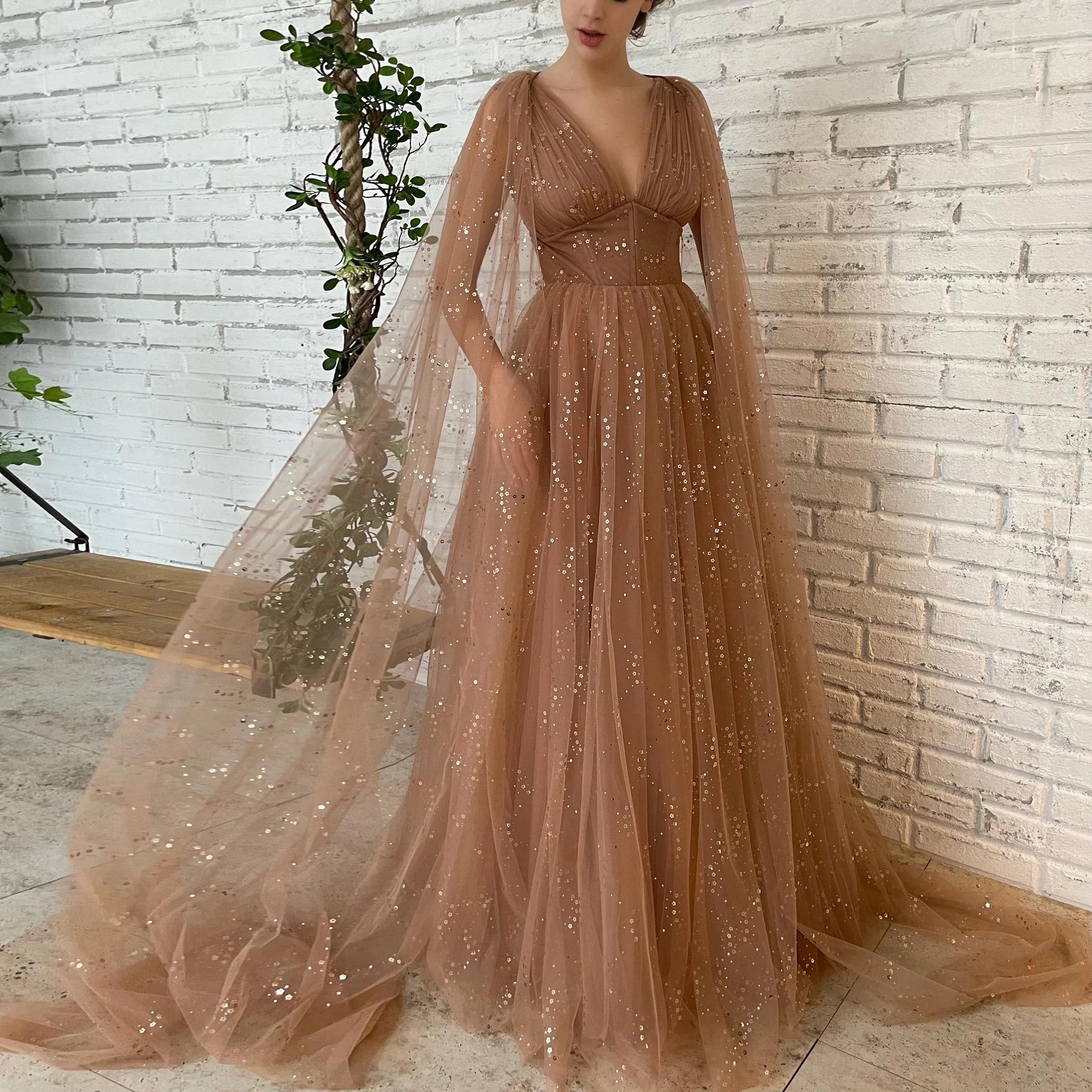 

Блестящие платья для помолвки с накидкой, скромные трапециевидные длинные платья для выпускного вечера, вечернее платье