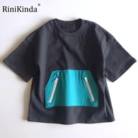 rinikinda summer kids t shirts short sleeve patchwork zipper pocket boys and girls toddler cotton tops clothes for children