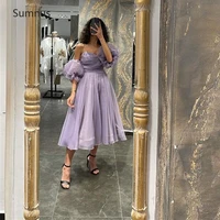 sumnus purple graceful party dress 2022 glitter sweetheart puff sleeves tulle ruffles lace prom dresses backless robes de soir