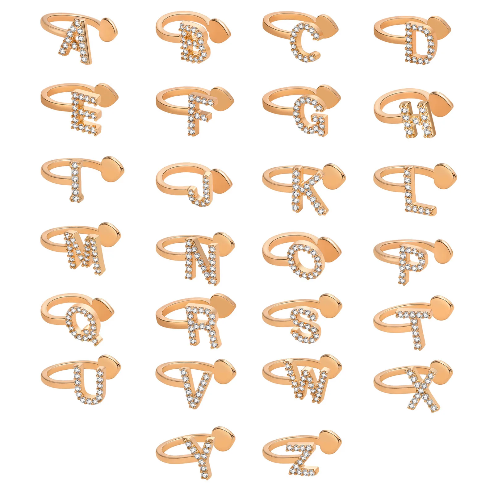 Vnox 1 Piece Bling CZ Stone Letter A to Z Ear Clips for Women Girls Party Gifts Jewelry Rose Gold Color Metal Accessories - купить по