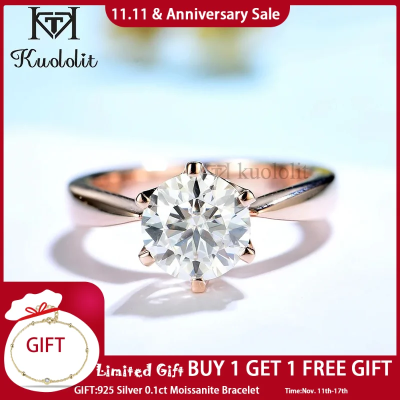 

Kuololit 2.0CT Round Moissanite 18K 14K 10K 585 Rose Gold Rings for Women D/VVS Solitaire Luxury Ring for Engagement New Trends