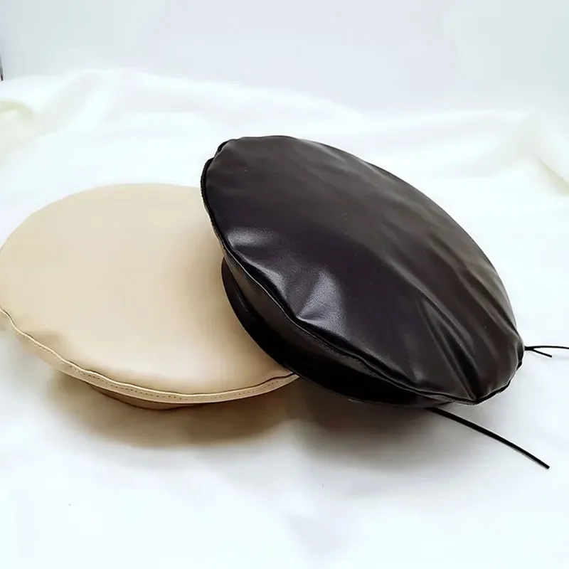 Женский модный берет однотонный из искусственной кожи теплая шапка-бини для