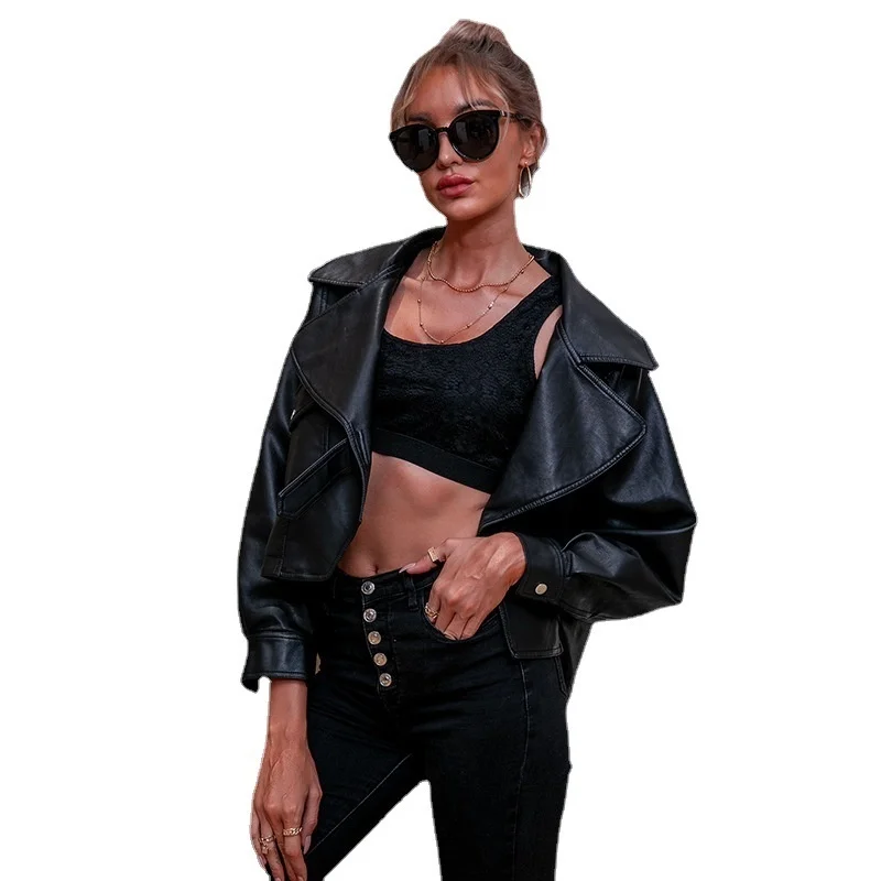 Fashion Pu Casual Leather Jacket Women's Coat Loose Long Sleeve Women's Leather Coat