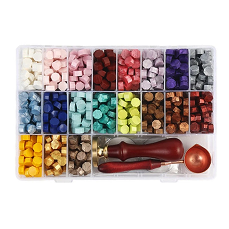 

LJL-760PCS Sealing Wax Beads, Octagon Wax Seal Beads Kit With 2 Tea Candles, Sealing Stamp And Melting Spoon