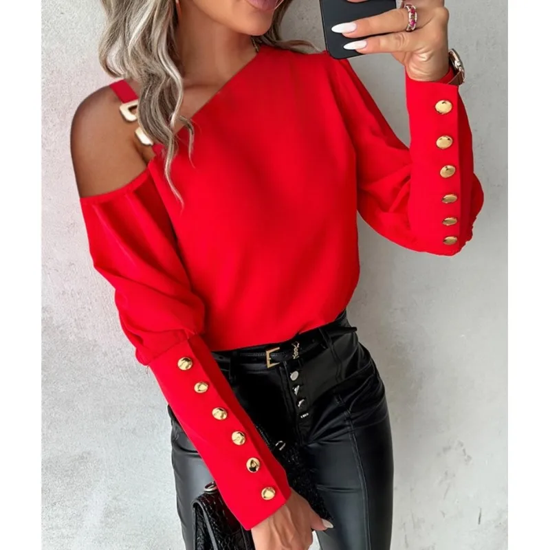 Женская элегантная блузка с открытыми плечами повседневная длинная рубашка