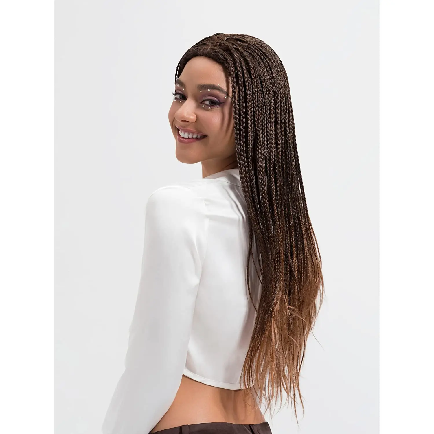 

30 Inches Ombre Brown Braided Lace Front Wigs Synthetic Lace Front Wig Pre Plucked For Black Women Heat Safe Braided Wig